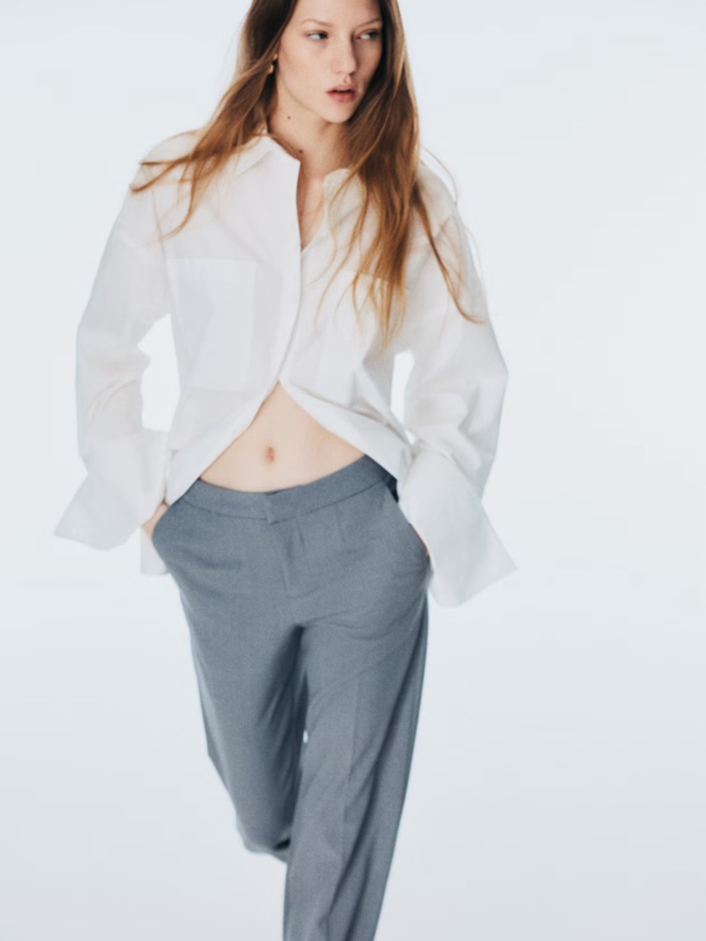 H&M Wide-Leg Trousers in Light Gray